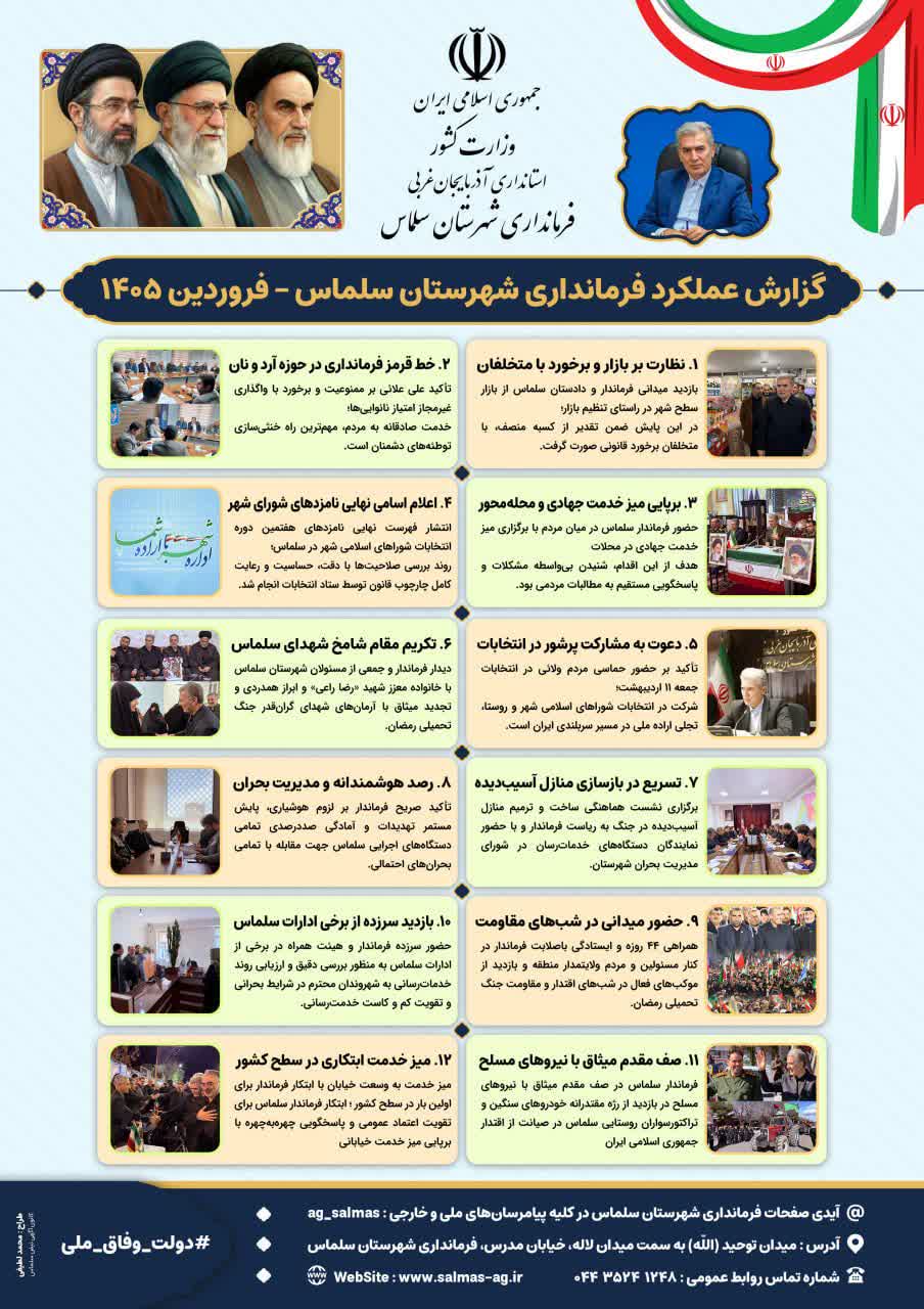 گوشه ای از اقدامات فرمانداری شهرستان سلماس در فروردین ماه سال 1405